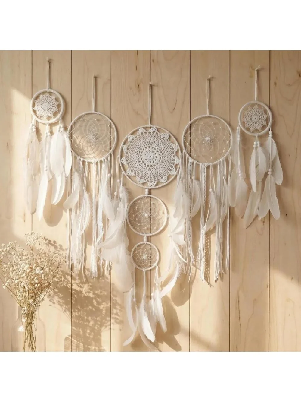 5 Pack Moon Phase Dreamcatcher Set | Boho Macrame Wall Decor for Home & Bedroom
